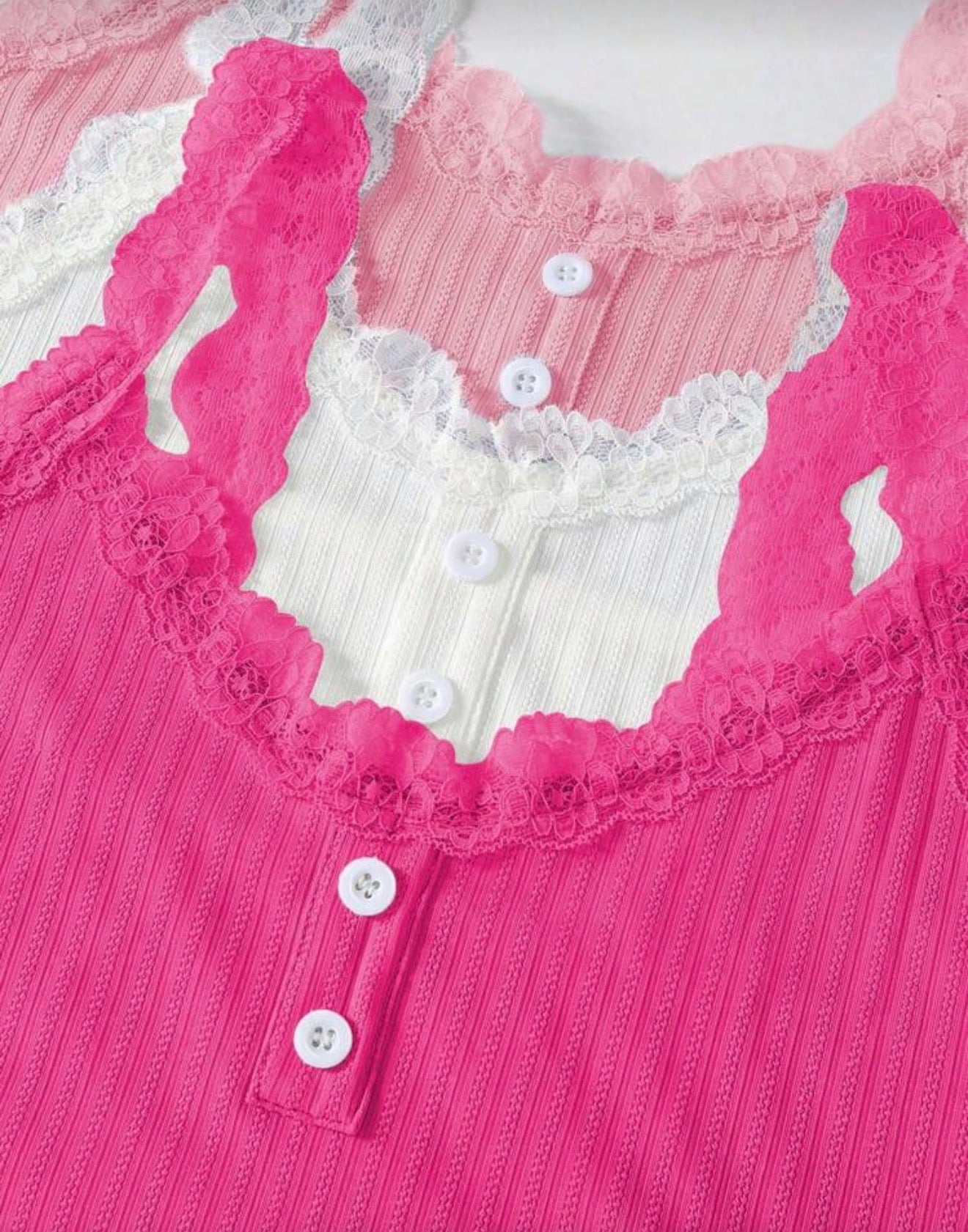 Дамски пижамен комплект с дантела – потник и дълъг панталон PİNK 6 части