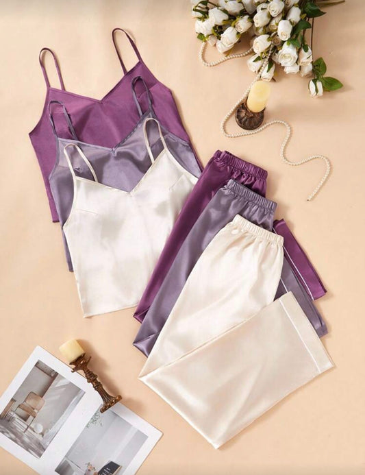 Vibe Lingerie Сатенен Пижамен Комплект PURPLE от 6 части – Елегантност и Комфорт